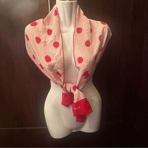 Vintage 80s Bill Blass Red and White Polka Dot Scarf